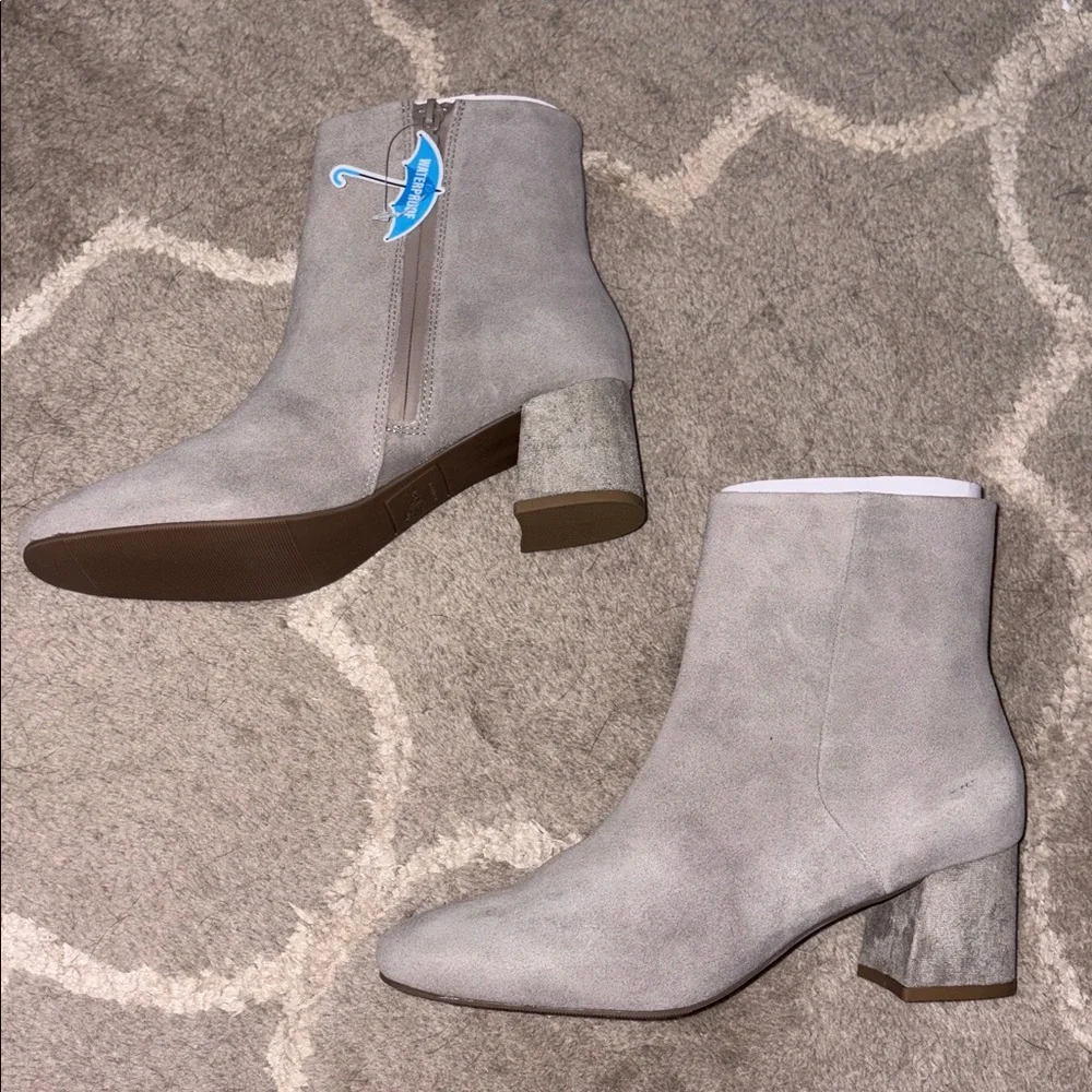 Aqua College gray suede ECHO fallen rocks waterproof ankle heeled boots Size 7.5